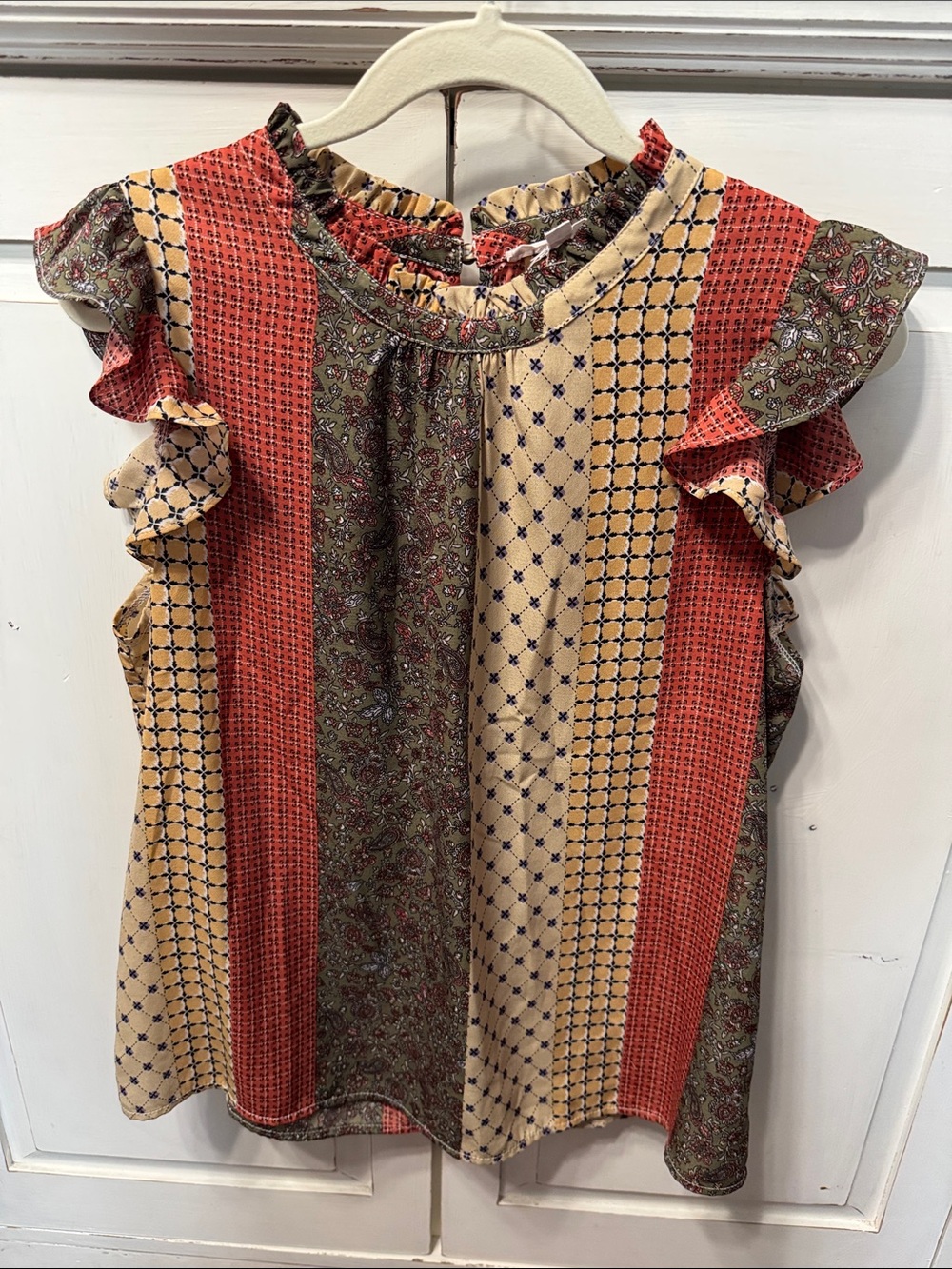 Anthropologie THML Patchwork Ruffle Sleeve Top